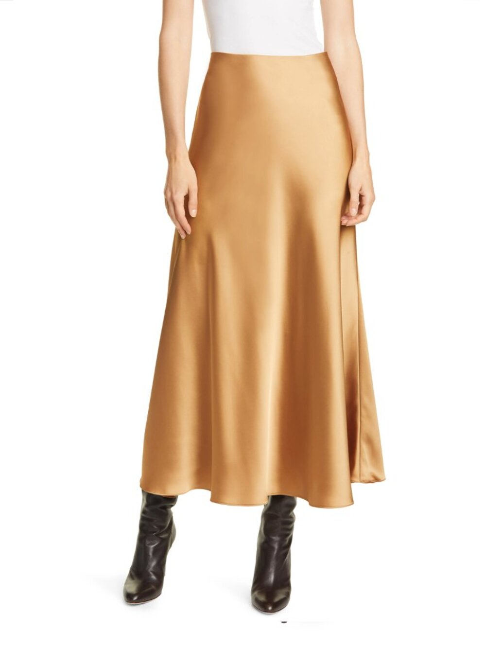Club Monaco Bias Cut Satin Slip Skirt in Honey, Long Draped Mini Skirt, sz 4 - Picture 3 of 15